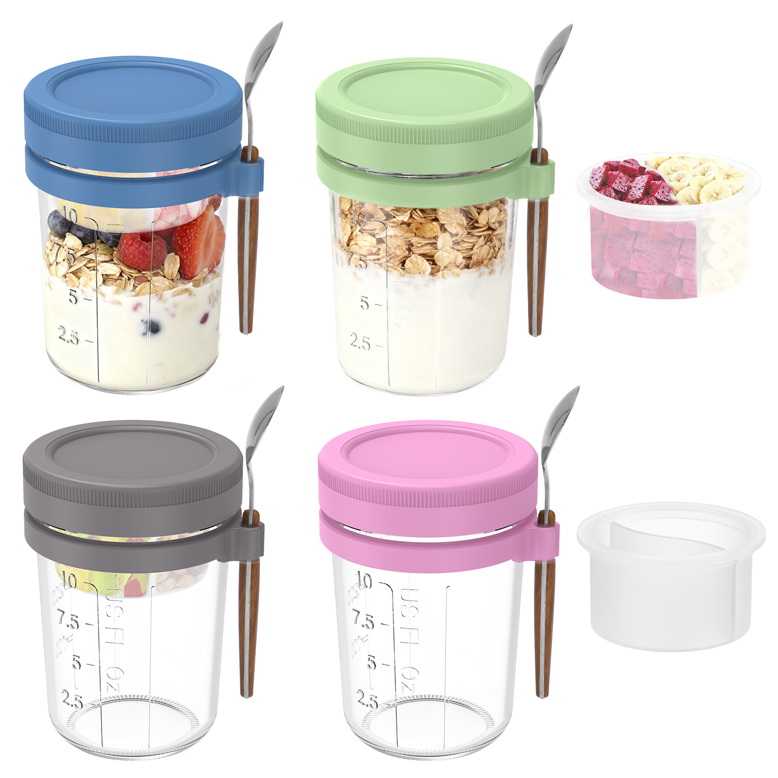 Meal Prep Oatmeal Jars - Overnight Oats Container with Lid and