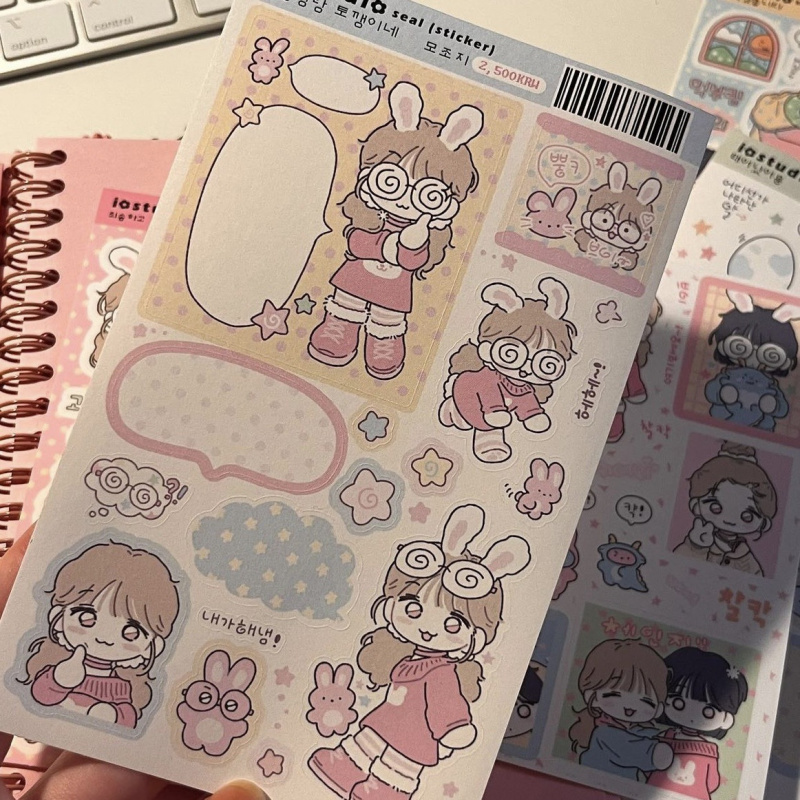 Korean Cute Cartoon Girl Stick - Meal Prep Notebook ulasan dan harga